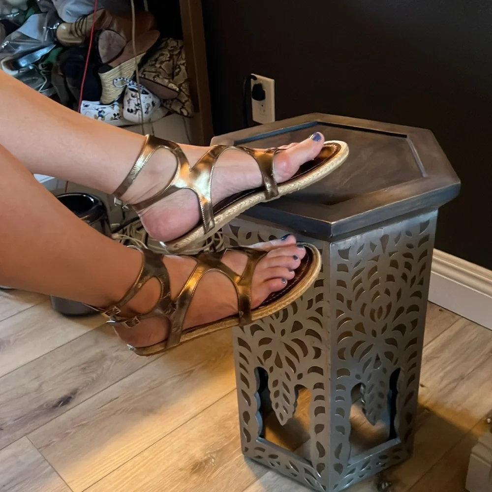 🛑 1 hour sale. Jimmy Choo, size 39EU, Metallic Espadrille Gladiator Sandals - Picture 9 of 14